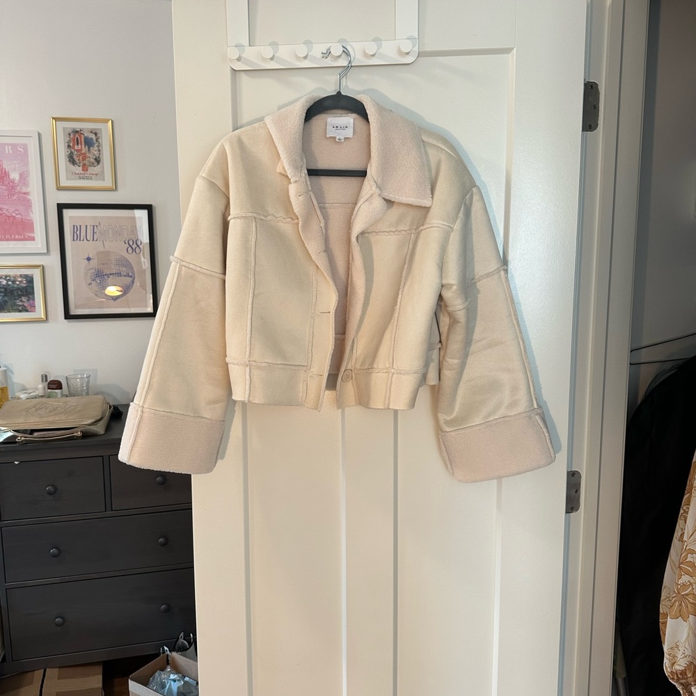 Cream cropped fur jacket